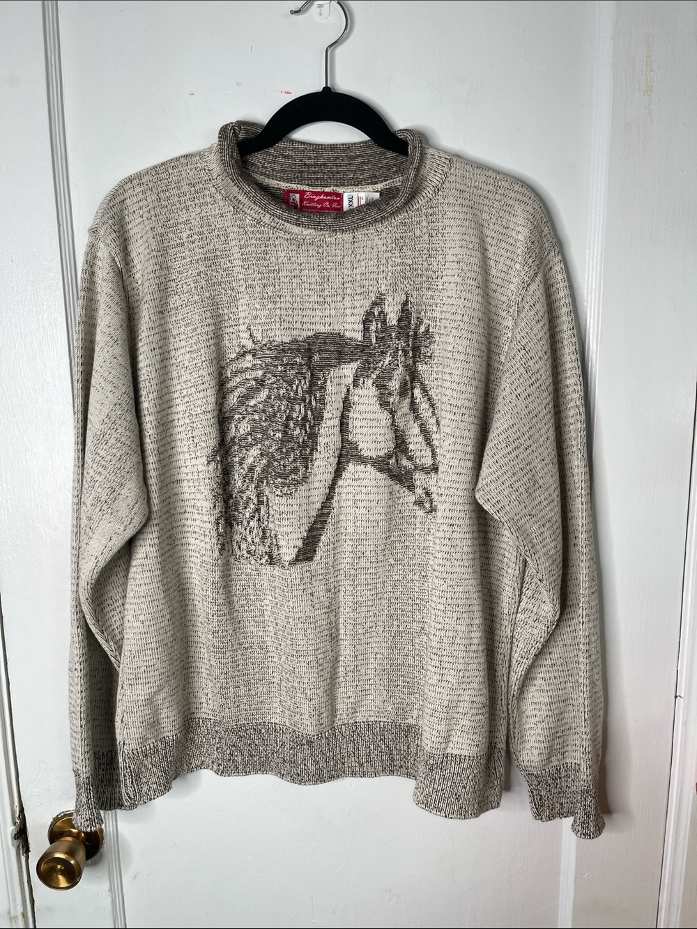 Binghamton Sweater XXL Horse Tan Brown USA 90s Vintage Knitting Company Women’s